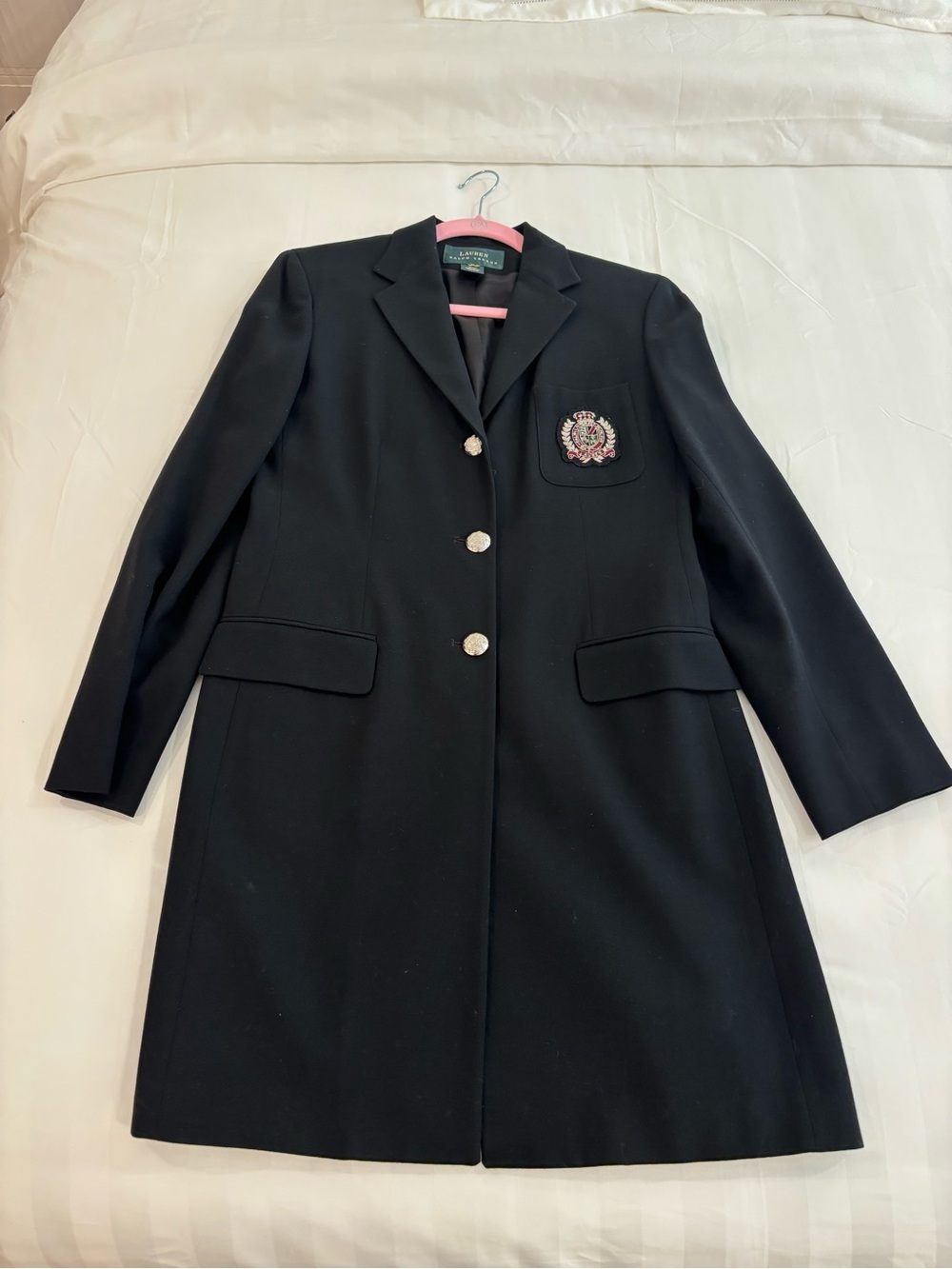Ralph Lauren Black Crest Patch Long Blazer Coat